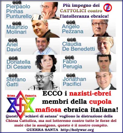 Antisemitismo sul web: il sito Holywar pubblica lista di collaboratori del sito Roma Ebraica definendoli “nazisti ebrei membri della cupola mafiosa ebraica italiana”
