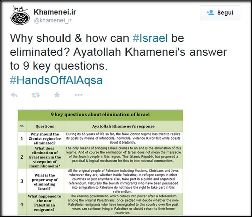 khamenei-twitter-eliminazione-israele-focus-on-israel