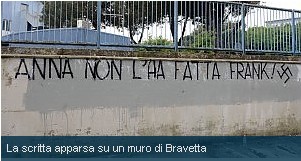 Roma: svastica e scritta contro Anna Frank